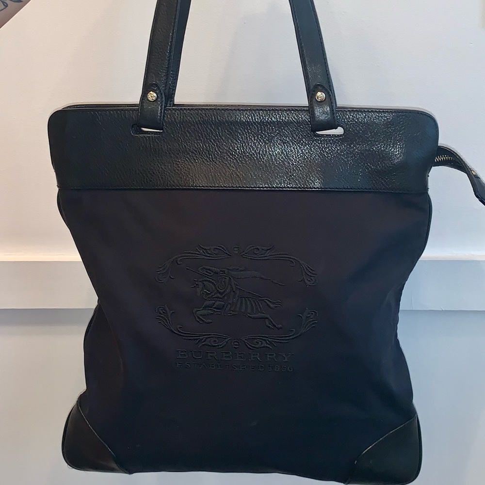 Black Burberry Canvas Tote Bag